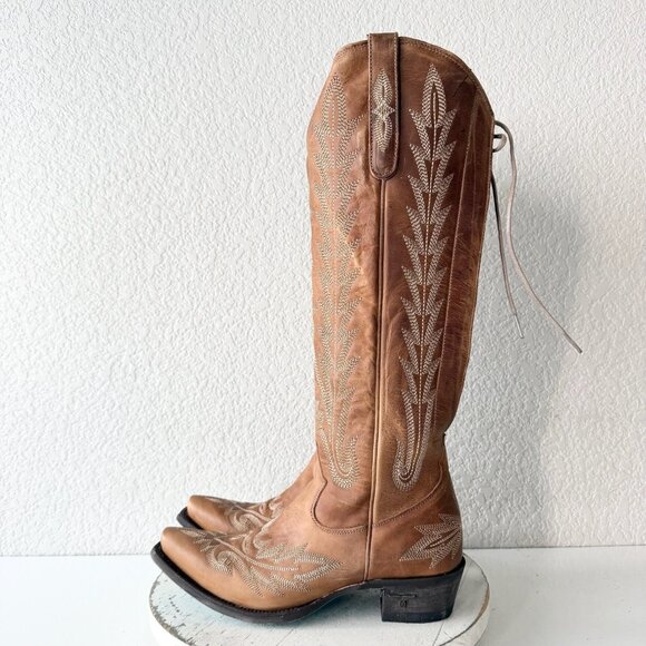 Lane LEXINGTON Knee High Womens Cowboy Boots 7.5 Brown Western Cowgirl Lace Up - Picture 4 of 11